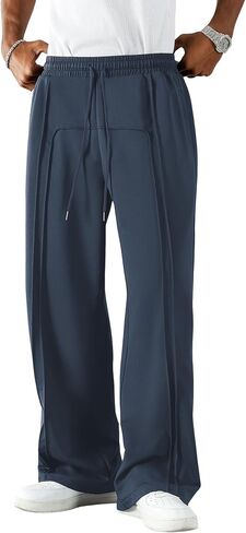Zaful Mens Wide Leg Spectants غير رسمية مستقيمة شرف فضفاضة فضفاضة تعرق سراويل مسار التمرين الأساسي مع جيوب in Kuwait