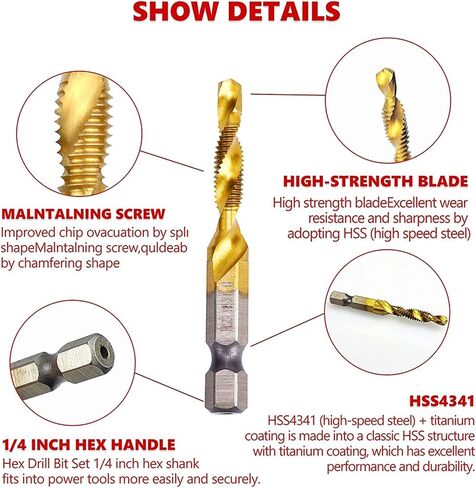 Metric Thread tap Drill bits High Speed Steel Drill Bits Set m3 m4 m5 m6 m8 m10 hex Shank Screw tap for Metal Wood Tap Drill 1Pcs(M10) in Saudi Arabia