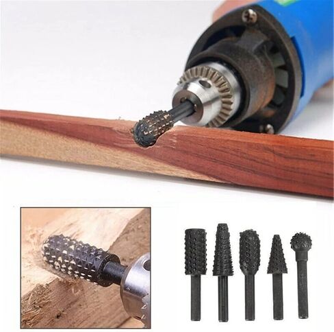 5 PCS Steel Rotary File 1/4quot; Shank Rotary Process Embossed File Wood Grinding Power Woodworking Hand Tool Accessories(Grey) in Saudi Arabia