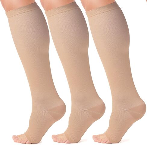 Open Toe Compression Socks 15-20 mmHg for Women and Men Knee High Toeless Circulation Compression Stockings in Kuwait