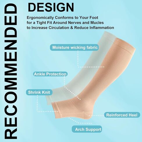 Open Toe Compression Socks 15-20 mmHg for Women and Men Knee High Toeless Circulation Compression Stockings in Kuwait