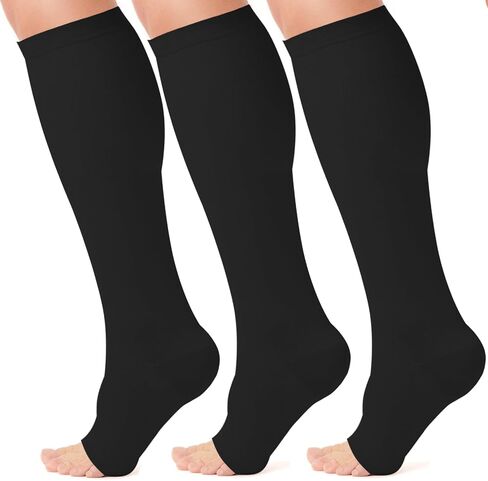 Open Toe Compression Socks 15-20 mmHg for Women and Men Knee High Toeless Circulation Compression Stockings in Kuwait