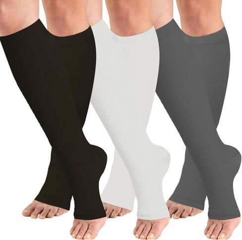 Open Toe Compression Socks 15-20 mmHg for Women and Men Knee High Toeless Circulation Compression Stockings in Kuwait