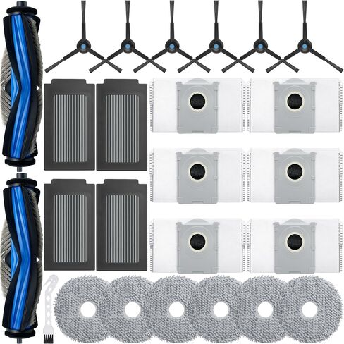 19pcs متوافق مع ecovacs deebot x8 pro omni ، yeedi s14 بالإضافة إلى مجموعة مكنسة المكنسة الفراغية ، فرشاة واحدة مطاطية رئيسية 4 منصات ممسحة 6 فرشاة جانبية 4 مرشحات hepa 6 أكياس فراغ in Kuwait