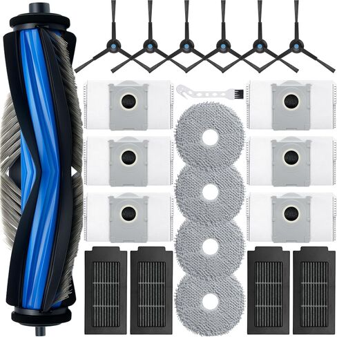 19pcs متوافق مع ecovacs deebot x8 pro omni ، yeedi s14 بالإضافة إلى مجموعة مكنسة المكنسة الفراغية ، فرشاة واحدة مطاطية رئيسية 4 منصات ممسحة 6 فرشاة جانبية 4 مرشحات hepa 6 أكياس فراغ in Kuwait