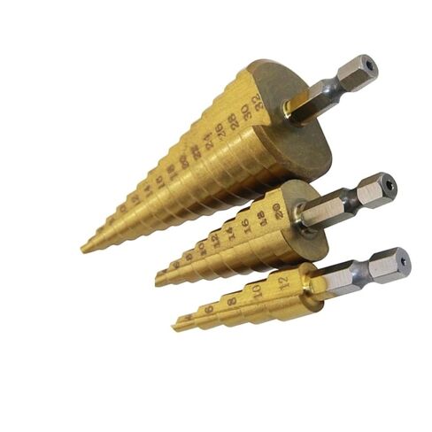3PC HSS Step Cone Taper Drill Bit Set Hole Metric 4-12/20/32mm Hex Shank Titanium Metal Stepped Drill Bit(3PCS(4-12 4-20 4-32)) in Saudi Arabia