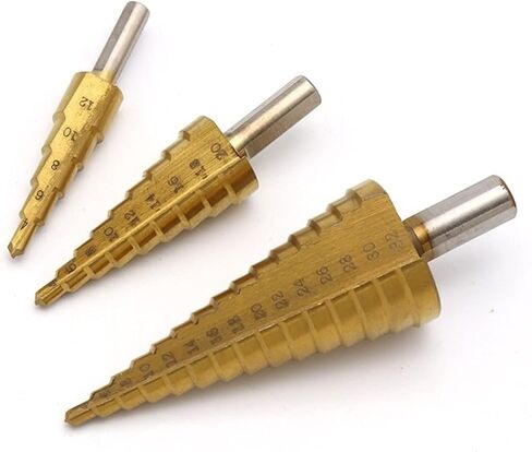 3PCS Large Step Cone Steel Spiral Grooved Step Drill Bit Set Hole Cutter Cut Tool 4-12/20/32mm Wood Box in Saudi Arabia