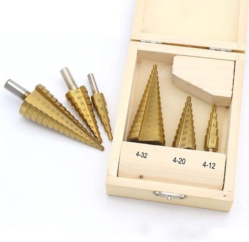 3PCS Large Step Cone Steel Spiral Grooved Step Drill Bit Set Hole Cutter Cut Tool 4-12/20/32mm Wood Box in Saudi Arabia