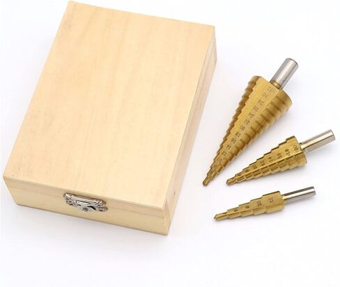 3PCS Large Step Cone Steel Spiral Grooved Step Drill Bit Set Hole Cutter Cut Tool 4-12/20/32mm Wood Box in Saudi Arabia