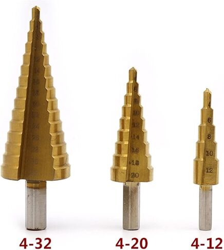 3PCS Large Step Cone Steel Spiral Grooved Step Drill Bit Set Hole Cutter Cut Tool 4-12/20/32mm Wood Box in Saudi Arabia