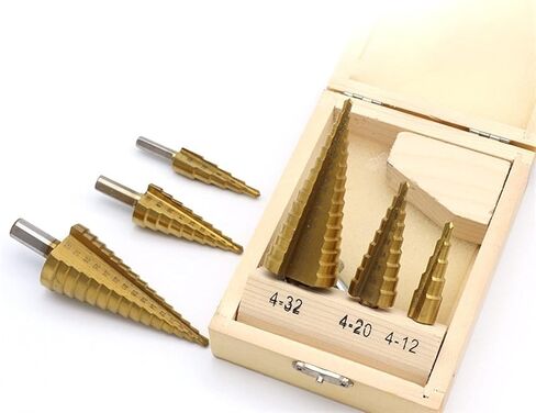 3PCS Large Step Cone Steel Spiral Grooved Step Drill Bit Set Hole Cutter Cut Tool 4-12/20/32mm Wood Box in Saudi Arabia