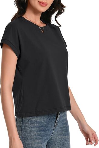 Womens Crop Tops Cap Sleeve Cotton T Shirts Crewneck Loose Fit Trendy Tee Summer Workout Tops 2025 in Saudi Arabia