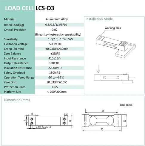 Weighing Load Cell Sensor LCS-D3 Capacity (1kg/3kg/5kg/10kg)(3kg) in Saudi Arabia