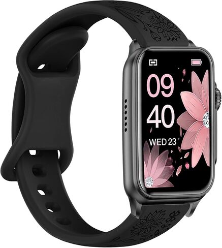 Floral Engraved Watch Bands Compatible with FITVII Nexa 1.57 inch Smart Watch, Soft Silicone Flower Pattern Watch Straps Sport Replacement Wristband for FITVII Nexa Fitness Tracker in Saudi Arabia