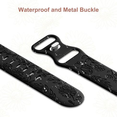 Floral Engraved Watch Bands Compatible with FITVII Nexa 1.57 inch Smart Watch, Soft Silicone Flower Pattern Watch Straps Sport Replacement Wristband for FITVII Nexa Fitness Tracker in Saudi Arabia