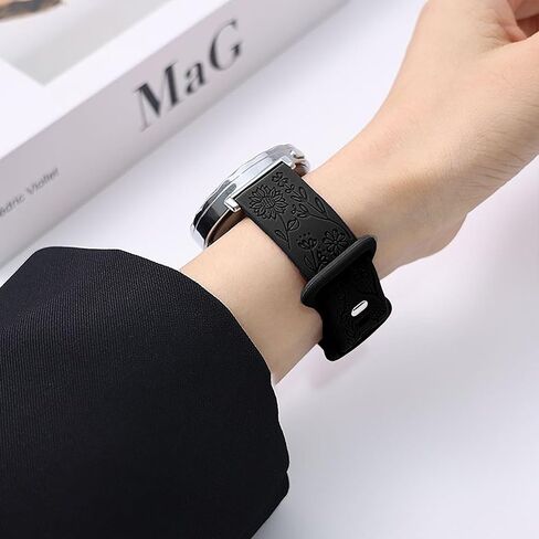 Floral Engraved Watch Bands Compatible with FITVII Nexa 1.57 inch Smart Watch, Soft Silicone Flower Pattern Watch Straps Sport Replacement Wristband for FITVII Nexa Fitness Tracker in Saudi Arabia