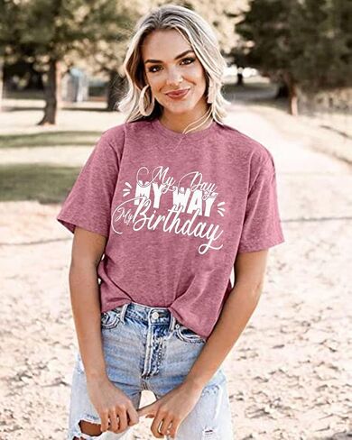 Happy Birthday Shirts for Women My Day My Way My Birthday Letter Print Graphic Tees Girl T Shirt Cute Short Sleeve Tops in Kuwait