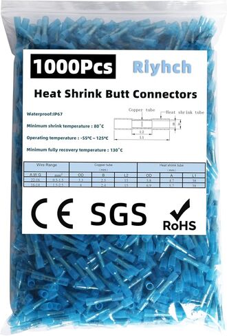 Blue Heat Shrink Butt Connectors 16-14 AWG Wire Butt Connector 1000 Pcs Insulated Waterproof Electrical Wire Connectors for Automotive Marine Grade Wire Crimp Terminals Butt Splices in Saudi Arabia