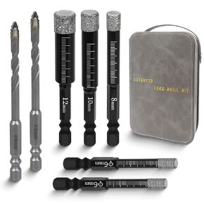 10pcs بتات الحفر الماسية ، تدريبات الحفر الماس الجافة الماس 1/4 "سداسي شانك تدريبات ، مبنية على سائل تبريد للسيراميك والجرانيت والبلاط والزجاج والرخام والطوب والحجر سهلة التثبيت - أحجام 1/4" 5/16 "3/8" 1/2 " in Kuwait