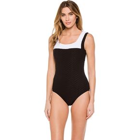 Women's Textured Over The Shoulder One Piece Swimsuit Black M in Saudi Arabia