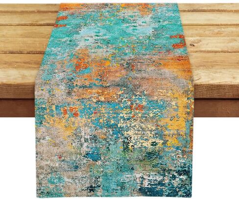 Oyimua Modern Abstract Teal أصفر طاولة ملون عداء 13 × 72 بوصة الصيف المتسابقين للطاولات ديكورات سقوط الربيع الريفية للمنزل ديكور في الهواء الطلق الداخلي in Saudi Arabia