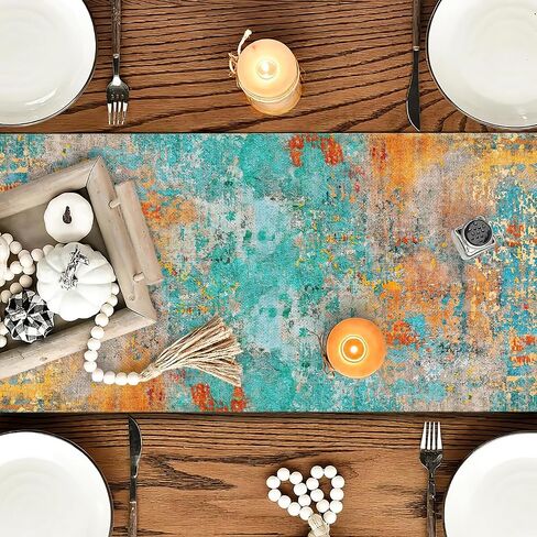 Oyimua Modern Abstract Teal أصفر طاولة ملون عداء 13 × 72 بوصة الصيف المتسابقين للطاولات ديكورات سقوط الربيع الريفية للمنزل ديكور في الهواء الطلق الداخلي in Saudi Arabia