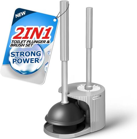 2 في 1 مكبس المرحاض ومجموعة الفرشاة ، مقبض مقبض ممتد ، مجموعة مكبس فرشاة وعاء المرحاض ، أدوات تنظيف الحمام ، فرشاة التنظيف ، كومبو فرشاة المرحاض ، رمادي كريم （21inch） in Kuwait