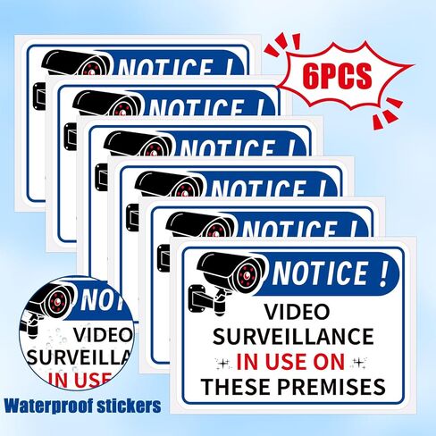 Video Surveillance Signs, 5x7 Inch Camera Security Sign Under Surveillance Sign Sticker Self-Adhesive Vinyl Warning Safety Decals for Home Indoor Outdoor Office Hotel Shop in Saudi Arabia