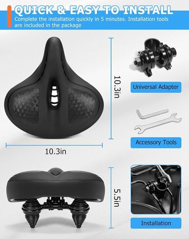 Oversized Bike Seat for Comfort Men & Women, Wide Extra Soft Padded Bicycle Seat Cushion, Comfortable Large Bike Saddle for Ebike, Mountain Bike, Beach Cruiser, Stationary Exercise Bike in Saudi Arabia