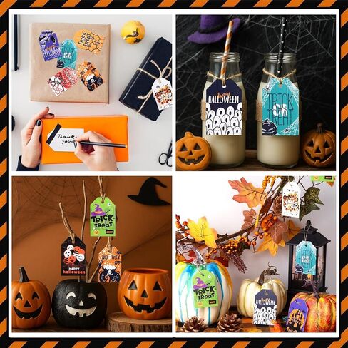 160 قطعة من بطاقات الهالوين الورقية من Koogel، علامات هدايا مفضلة لموضوع الهالوين مع خيوط لحفلات الهالوين وحقيبة الحلوى للتعليق in Kuwait