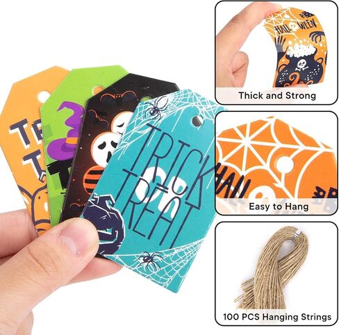 160 قطعة من بطاقات الهالوين الورقية من Koogel، علامات هدايا مفضلة لموضوع الهالوين مع خيوط لحفلات الهالوين وحقيبة الحلوى للتعليق in Kuwait