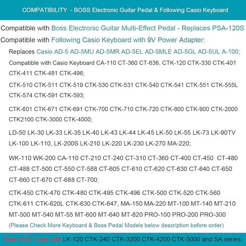 MaxLLTo 6ft Extra Long AC Replacement Adapter for Casio CT-670 CT670 Keyboard Power Supply Cord in Saudi Arabia