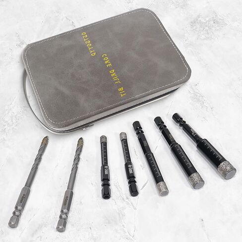 Diamond Drill Bit Set,Tile Hole Saw Drill Bits for Ceramic,Granite,Tile,Glass,Marble,Brick,Stone,Built in Coolant for Fast Dry Drilling，5pcs Diamond Drill Bit+2pcs Serrated Masonry Drill Bit in Kuwait