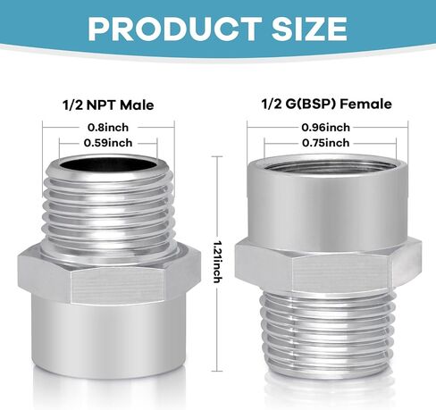 Brass 1/2" G (BSP) Female to 1/2" NPT Male Adapter, Pipe Fitting Connector, G to NPT Thread Converter, 1/2 Inch BSP to NPT Threaded Coupling, Rust-Resistant in Saudi Arabia