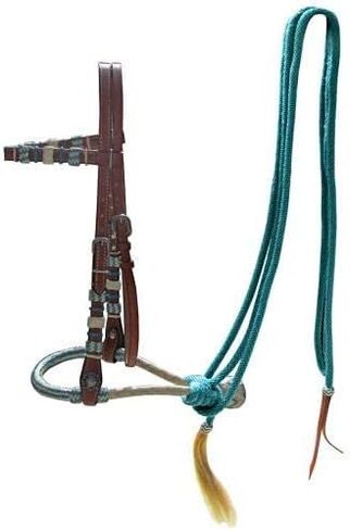 Showman Leather Bosal Headstall w/Teal Rawhide Braided Bosal & Mecate Reins in Saudi Arabia