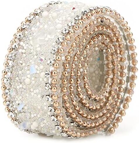 50 x 2.5cm Crystal Rhinestone Ribbon, Hotfix Ribbon Beaded Trim Colorful Artificial Stone Iron On Applique Chain for DIY Wedding Bridal Dress Phone Decor (#1) in Saudi Arabia