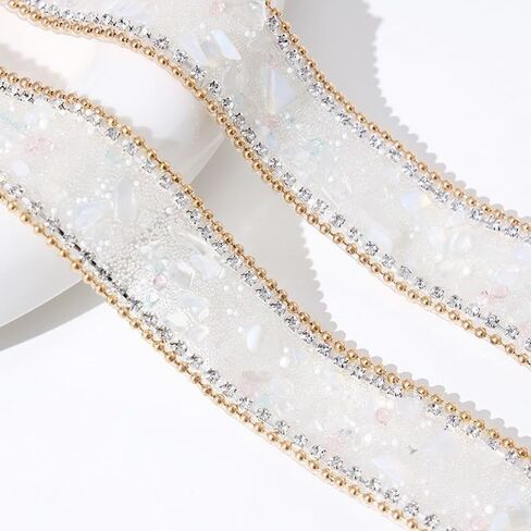 50 x 2.5cm Crystal Rhinestone Ribbon, Hotfix Ribbon Beaded Trim Colorful Artificial Stone Iron On Applique Chain for DIY Wedding Bridal Dress Phone Decor (#1) in Saudi Arabia