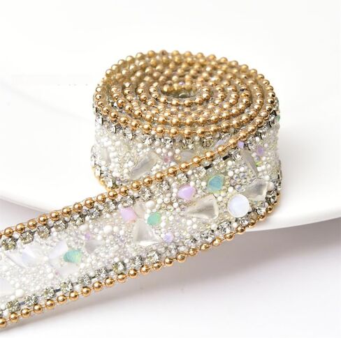 50 x 2.5cm Crystal Rhinestone Ribbon, Hotfix Ribbon Beaded Trim Colorful Artificial Stone Iron On Applique Chain for DIY Wedding Bridal Dress Phone Decor (#1) in Saudi Arabia