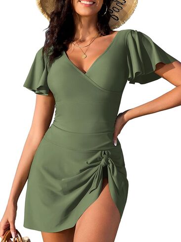 American Trends Women's Tummy Control Swim Dress One Piece Swimsuit for Women Modest Swimsuit with Skit Ruffled Swimwear in Saudi Arabia