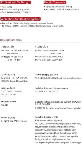 DC24V Signal Isolator 4-20mA 0-10mA 0-20mA 0-10V 0-5V 1-5V Analog Signal Isolator 1 in 1 Out DC Current Voltage Signal Converter(0-10V_Output 0-10MA) in Kuwait