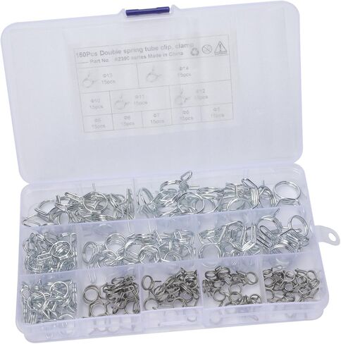 Lifekome 150pcs مخطوط خرطوم مزدوج سلك النابض مجموعة مشبك أنبوب ثقيل لمقاطع خرطوم قابلة للتعديل ماء وموثوقة ومتوافقة مع أحجام أنابيب متوافقة (φ5-φ14) in Saudi Arabia