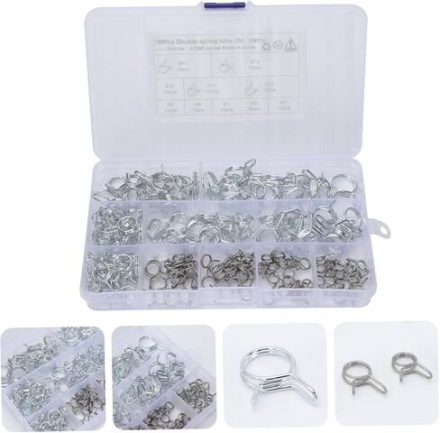 Lifekome 150pcs مخطوط خرطوم مزدوج سلك النابض مجموعة مشبك أنبوب ثقيل لمقاطع خرطوم قابلة للتعديل ماء وموثوقة ومتوافقة مع أحجام أنابيب متوافقة (φ5-φ14) in Saudi Arabia