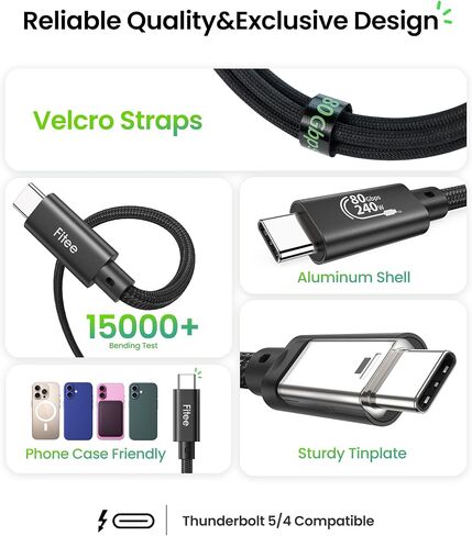 Fitee Thunderbolt 5 Cable 5FT Compatible, 80Gbps USB4 Cable, PD3.1 240W Charging, 120Gbps Video Bandwidth, 16K/Dual 8K, Braided USB C Video Cables for iPhone 16, MacBook Pro, Mac mini, PSSD, Display in Saudi Arabia