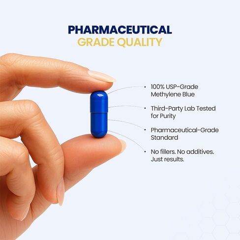 Methylene Blue Capsules | 60 x 10mg | 100% Purity | USP Grade | Lab Tested in Saudi Arabia