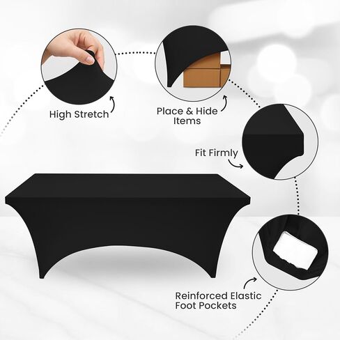 Utopia Kitchen 6FT Spandex Tablecloth [2 Pack, Black] 200 GSM Stretch, Fitted, Washable and Wrinkle Resistant Table Cloth Rectangle Cover for Trade Shows, Wedding, Parties [72Lx30Wx30H Inch] in Saudi Arabia