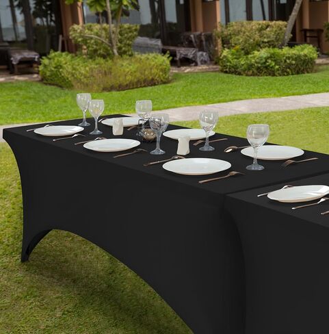 Utopia Kitchen 6FT Spandex Tablecloth [2 Pack, Black] 200 GSM Stretch, Fitted, Washable and Wrinkle Resistant Table Cloth Rectangle Cover for Trade Shows, Wedding, Parties [72Lx30Wx30H Inch] in Saudi Arabia