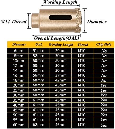 1PC 6-60mm M10 Thread Dry Brazed Diamond Drilling Core Bit Ceramic Tile Hole Saw Granite Marble Drill Bits(25mm) in Saudi Arabia