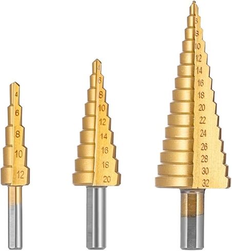 3PCS Step Drill Bits Set Metric Spiral Flute The Pagoda Shape Hole 4-12/20/32mm Steel Cone Drill Bit Set in Saudi Arabia