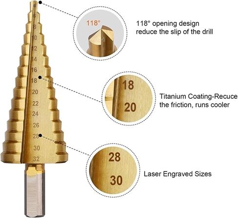 3PCS Step Drill Bits Set Metric Spiral Flute The Pagoda Shape Hole 4-12/20/32mm Steel Cone Drill Bit Set in Saudi Arabia