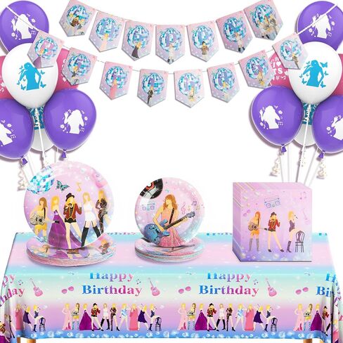 172pcs Birthday Party Decorations Plates,Music star Party Supplies Include 40x Plates, 40x Napkins, 20x forks, 21x cake plugin,18x balloon,1x Tablecloth, 1x backdrop, 1x Banner Serves 20 Guests in Saudi Arabia